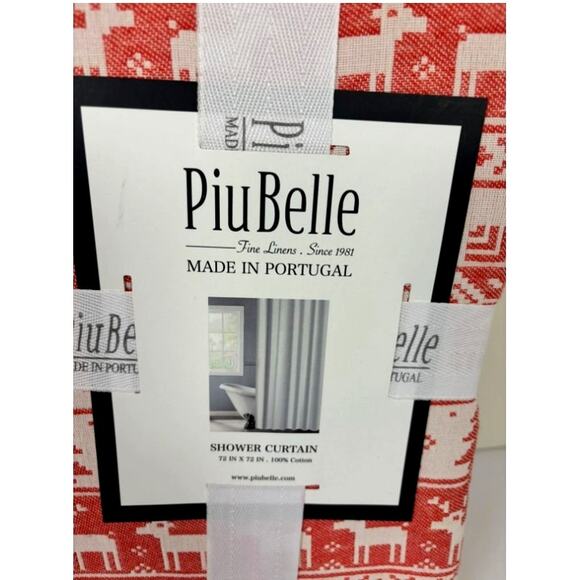 New PiuBelle Fair Isle Cotton Fabric Shower Curtain 72" x 72" Deer Snowflakes - Picture 4 of 4